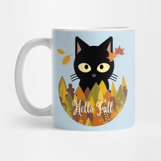 Hello fall Black Cat Autumn Fall Halloween Thanksgiving and Fall Color Lovers Mug